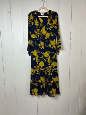 Cabi Midnight Floral Stretchy Flouncy Bell Sleeve Moody Dress Size M